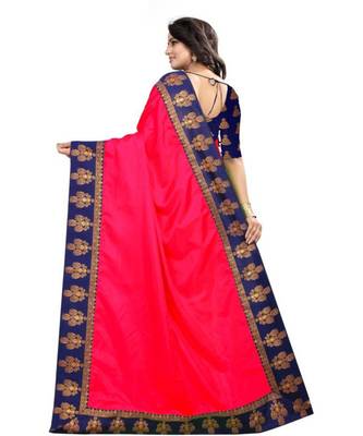 Pink Plain  Border  Art Silk Saree With Blouse For Women 2