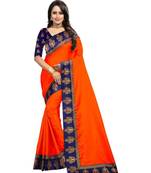 Orange Plain  Border Art Silk Saree With Blouse For Women