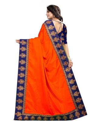 Orange Plain  Border Art Silk Saree With Blouse For Women 2
