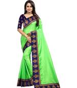 Green Plain Border  Art Silk Saree With Blouse For Women