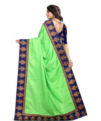 Green Plain Border  Art Silk Saree With Blouse For Women 3