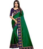 Dark Green Plain Border  Art Silk Saree With Blouse For Women