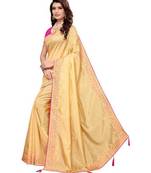 Beige Stone Work Embroidered Art Silk Saree With Blouse For Women