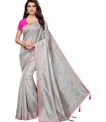 Grey Stone Work Embroidered Art Silk Saree With Blouse For Women