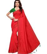 Red Stone Work Embroidered Art Silk Saree With Blouse For Women