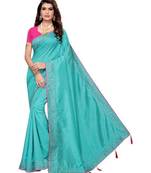 Blue Stone Work Embroidered Art Silk Saree With Blouse For Women
