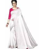 White Stone Work Embroidered Art Silk Saree With Blouse For Women