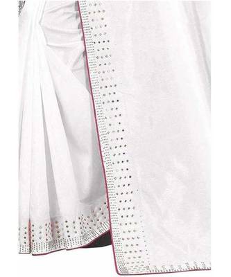 White Stone Work Embroidered Art Silk Saree With Blouse For Women 2