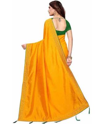 Yellow Stone Work Embroidered Art Silk Saree With Blouse For Women 2