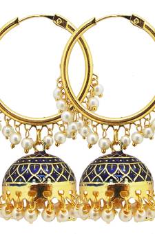 9blings Blue pearl jhumki Bali earrings