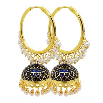 9blings Blue pearl jhumki Bali earrings 2