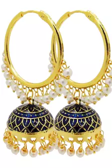 9blings Blue pearl jhumki Bali earrings