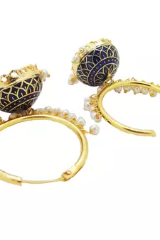 9blings Blue pearl jhumki Bali earrings