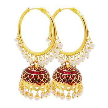 9blings Maroon pearl Jhumki Bali earrings 2