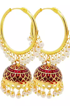 9blings Maroon pearl Jhumki Bali earrings
