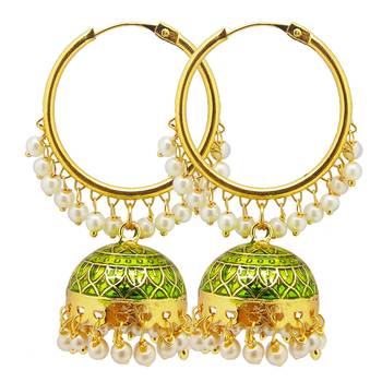 9blings Olive Green Jhumki Bali pearl earrings 1