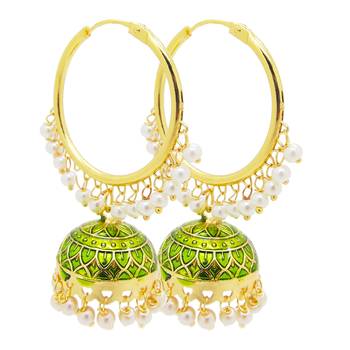 9blings Olive Green Jhumki Bali pearl earrings 2