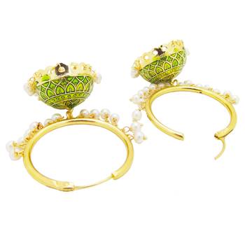 9blings Olive Green Jhumki Bali pearl earrings 3