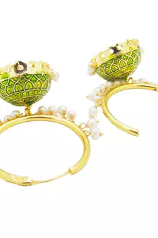 9blings Olive Green Jhumki Bali pearl earrings