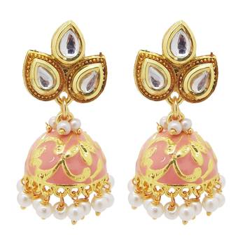 9blings Peach Kundan pearl Jhumki earrings 1