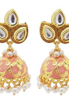9blings Peach Kundan pearl Jhumki earrings