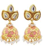 9blings Peach Kundan pearl Jhumki earrings