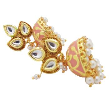 9blings Peach Kundan pearl Jhumki earrings 2