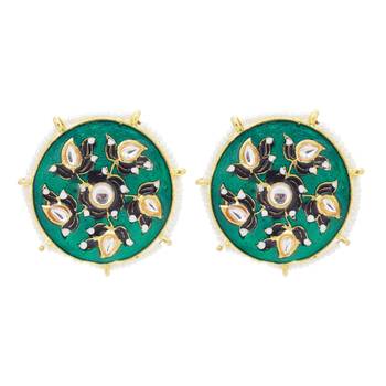 9blings green kundan pearl earrings studs 1