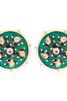 9blings green kundan pearl earrings studs