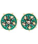 9blings green kundan pearl earrings studs