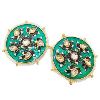 9blings green kundan pearl earrings studs 2