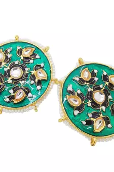 9blings green kundan pearl earrings studs