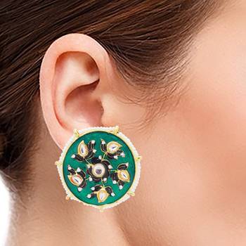 9blings green kundan pearl earrings studs 3