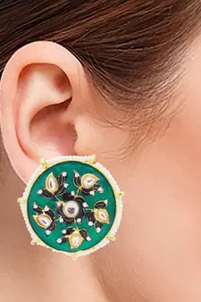 9blings green kundan pearl earrings studs