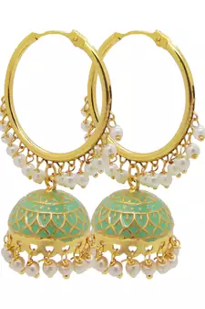 9blings Mint Green Jhumki Bali pearl earrings