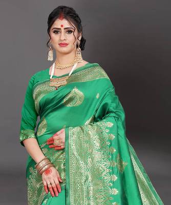 Latest Designer Jacquard Banarasi silk Woven  saree with Blouse 4