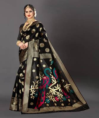 Latest Designer Jacquard Banarasi silk Woven  saree with Blouse 1