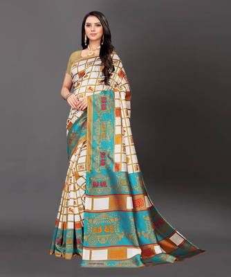 Latest Designer Cotton blend Art silk Printed saree with Blouse 1