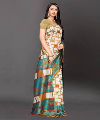 Latest Designer Cotton blend Art silk Printed saree with Blouse 2