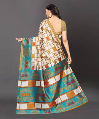 Latest Designer Cotton blend Art silk Printed saree with Blouse 4