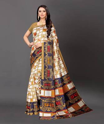 Latest Designer Cotton blend Art silk Printed saree with Blouse 1