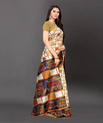 Latest Designer Cotton blend Art silk Printed saree with Blouse 2