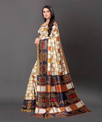 Latest Designer Cotton blend Art silk Printed saree with Blouse 3