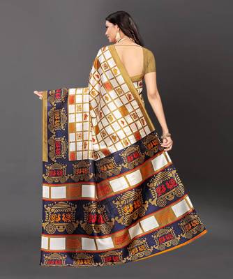 Latest Designer Cotton blend Art silk Printed saree with Blouse 4
