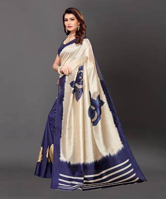 Latest Designer Cotton blend Art silk Printed saree with Blouse 3