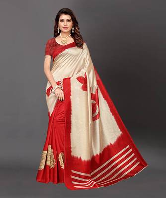 Latest Designer Cotton blend Art silk Printed saree with Blouse 1