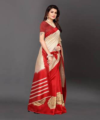 Latest Designer Cotton blend Art silk Printed saree with Blouse 2
