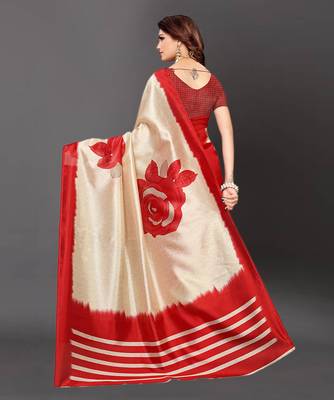 Latest Designer Cotton blend Art silk Printed saree with Blouse 4