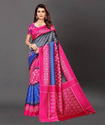 Latest Designer Cotton blend Art silk Printed saree with Blouse 1