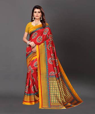 Latest Designer Cotton blend Art silk Printed saree with Blouse 1